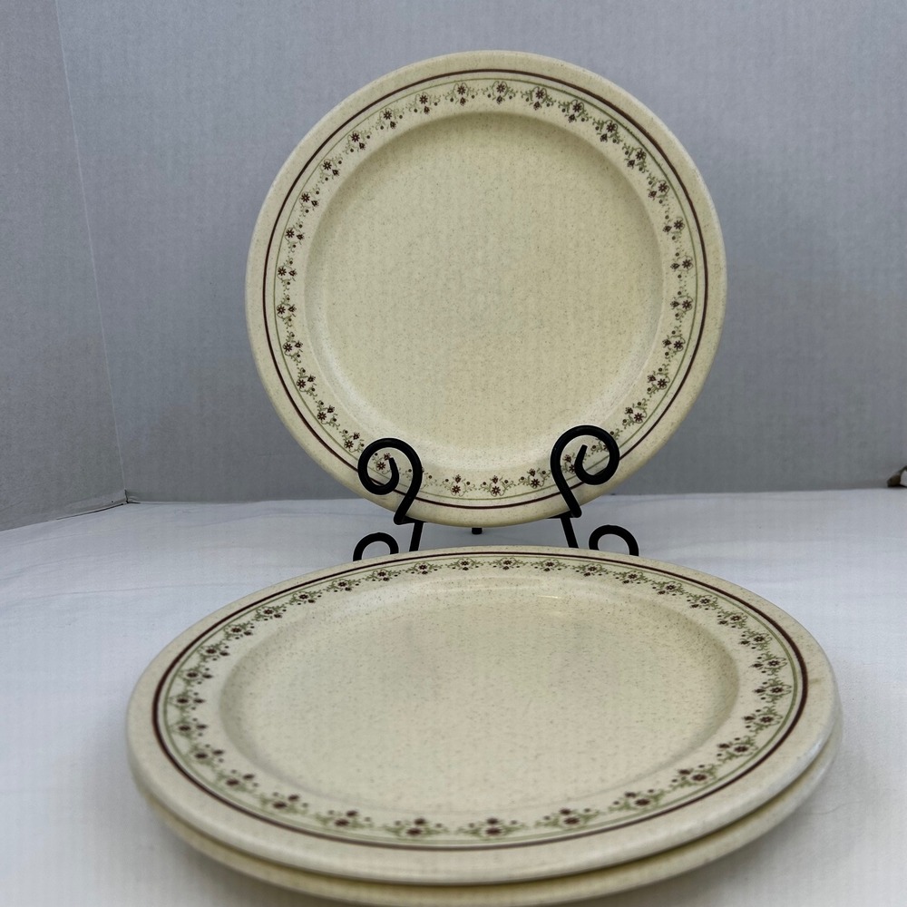 Anchor Hocking Chantilly Ironstone Dinner Plates Set of 3 Floral Speckled Vtg